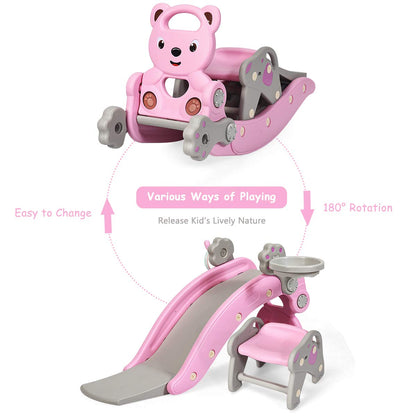 Livendoa™ 5-in-1 Kids Slide and Rocking Toy – Foldable Toddler Climber with Basketball Hoop and Ring Toss