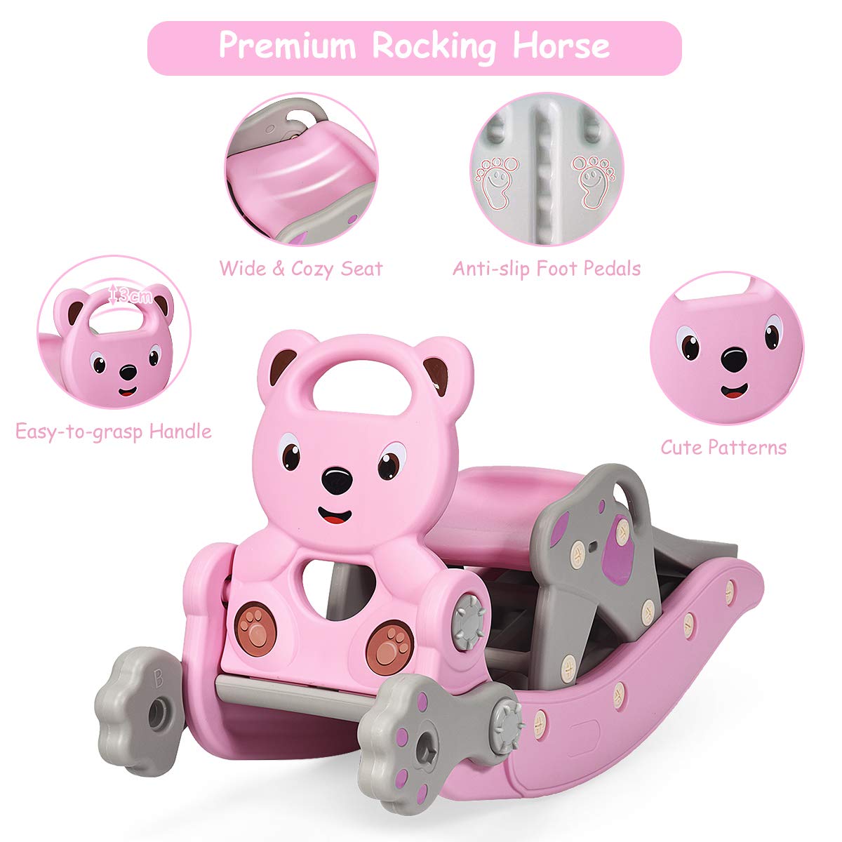 Livendoa™ 5-in-1 Kids Slide and Rocking Toy – Foldable Toddler Climber with Basketball Hoop and Ring Toss
